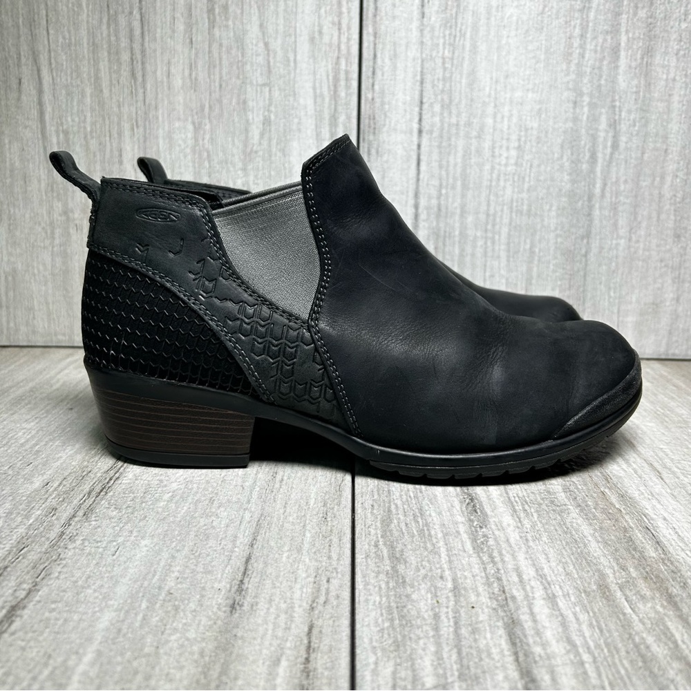 Keen Morrison Black Leather Chelsea Boot Ankle Bootie Pull On Womens Size 10